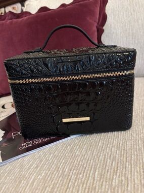 Brahmin Charmaine Train Case Black Melbourne Croc Embossed Leather